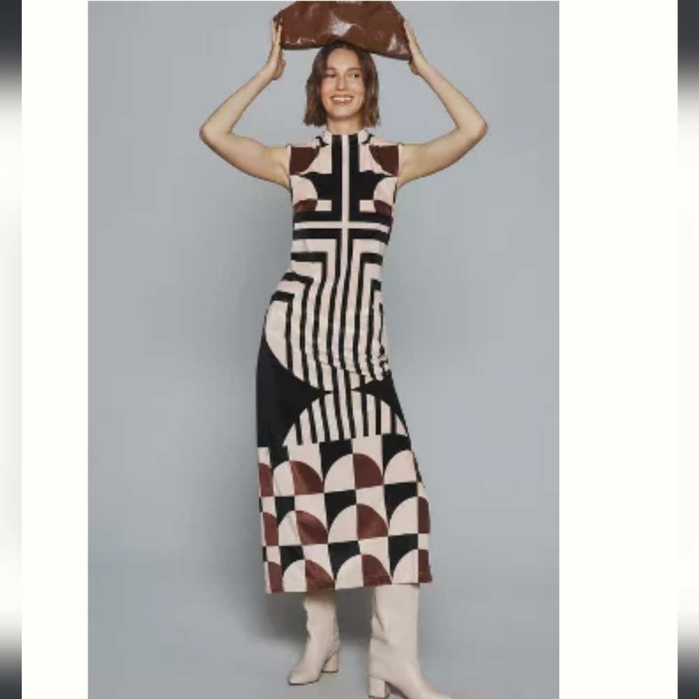 By Anthropologie Sleeveless Mock-Neck Column Midi Dress